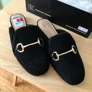 INC International Concepts Black Fur Womens Slippers - Sz. 9